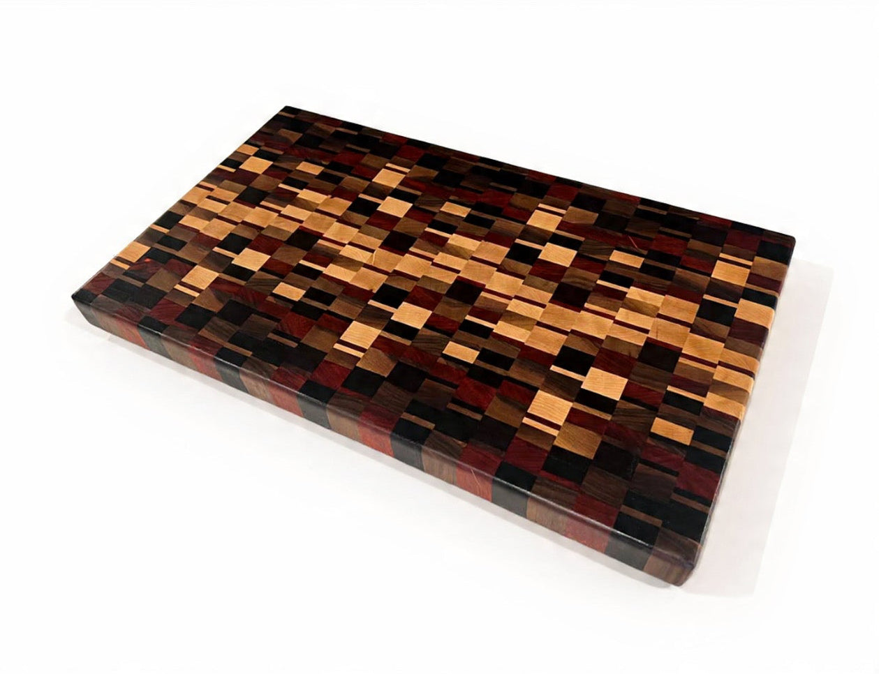 Chaotic End Grain Block - 20-7/8” x 12-1/2” x 1-1/2” - Wenge, Walnut, Paduk, Purple Heart, Maple