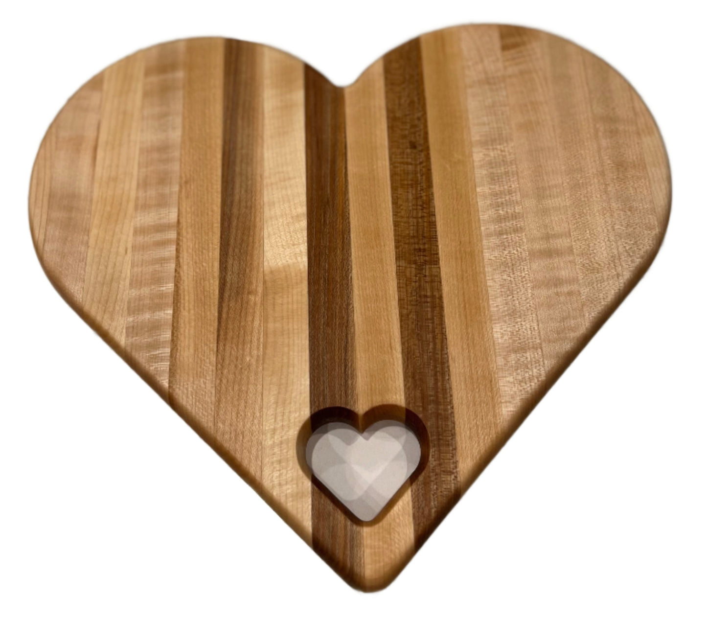 Heart-shaped charcuterie board made from premium wood, featuring a unique and charming design perfect for serving cheeses, meats, and appetizers.