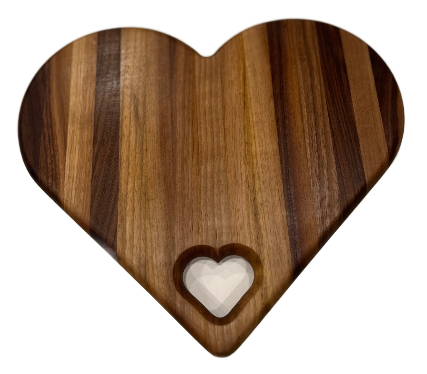 Heart-shaped charcuterie board made from premium wood, featuring a unique and charming design perfect for serving cheeses, meats, and appetizers.