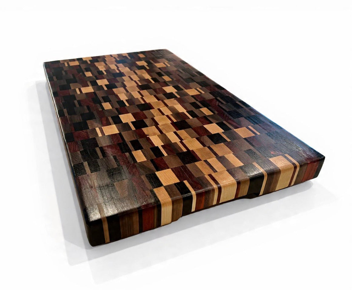 Chaotic End Grain Block - 20-7/8” x 12-1/2” x 1-1/2” - Wenge, Walnut, Paduk, Purple Heart, Maple