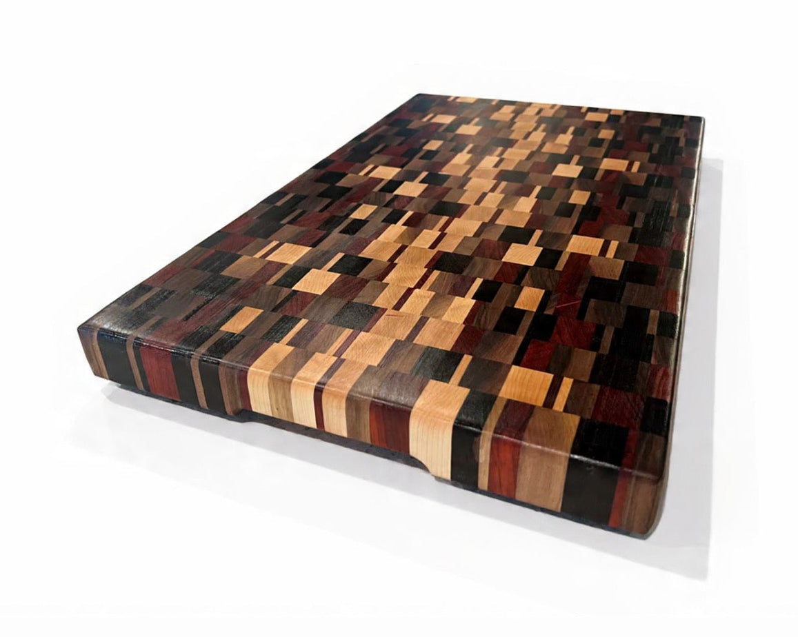 Chaotic End Grain Block - 20-7/8” x 12-1/2” x 1-1/2” - Wenge, Walnut, Paduk, Purple Heart, Maple