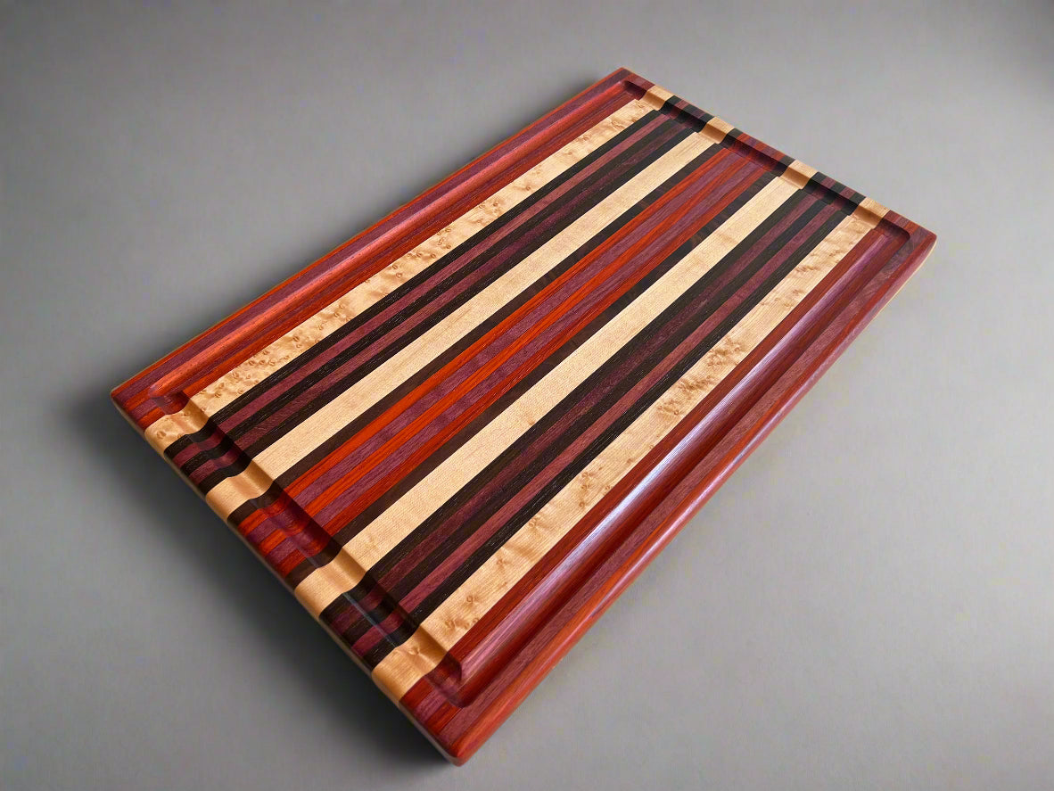 Exotic Book Match Edge Grain - 12.5” x 20.25” x 1” - Paduk, Purple Heart, White Maple, Wenge