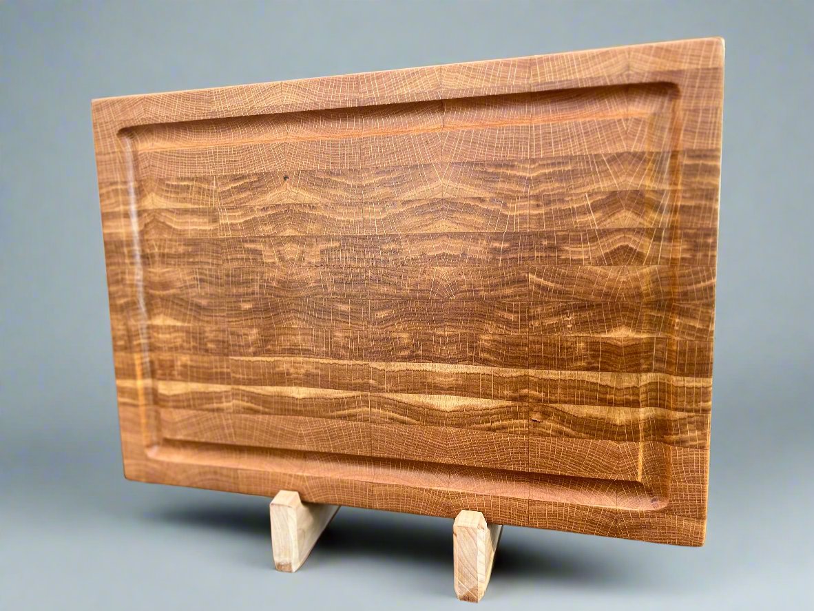 White oak cutting board with a textured end grain surface, showcasing its natural wood patterns and durability