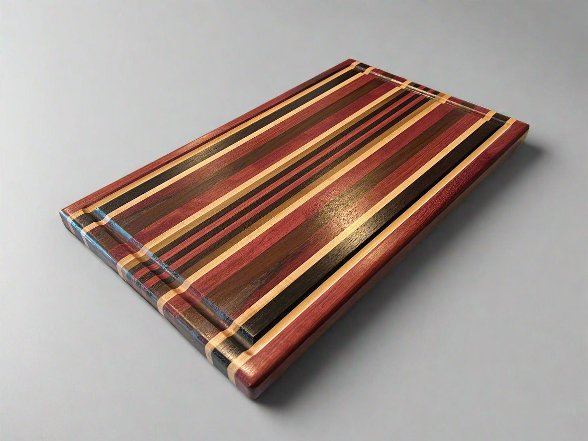 Exotic Book Match Edge Grain - 12.5” x 20.25” x 1” - Purple Heart, White Maple, Wenge, Walnut