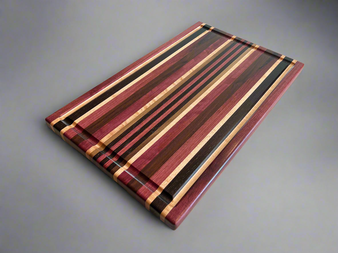 Exotic Book Match Edge Grain - 12.5” x 20.25” x 1” - Purple Heart, White Maple, Wenge, Walnut