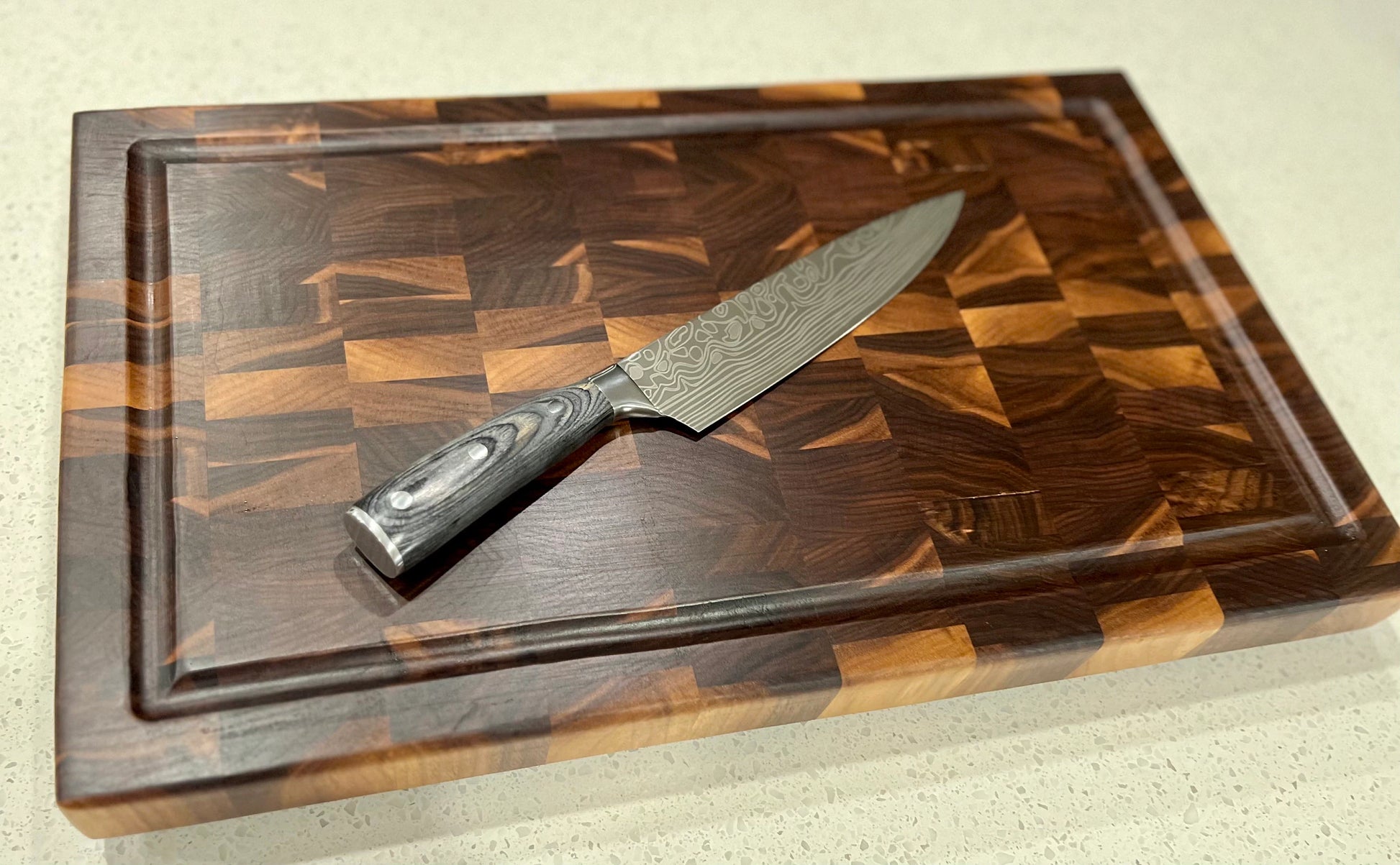 walnut cutting board and knife